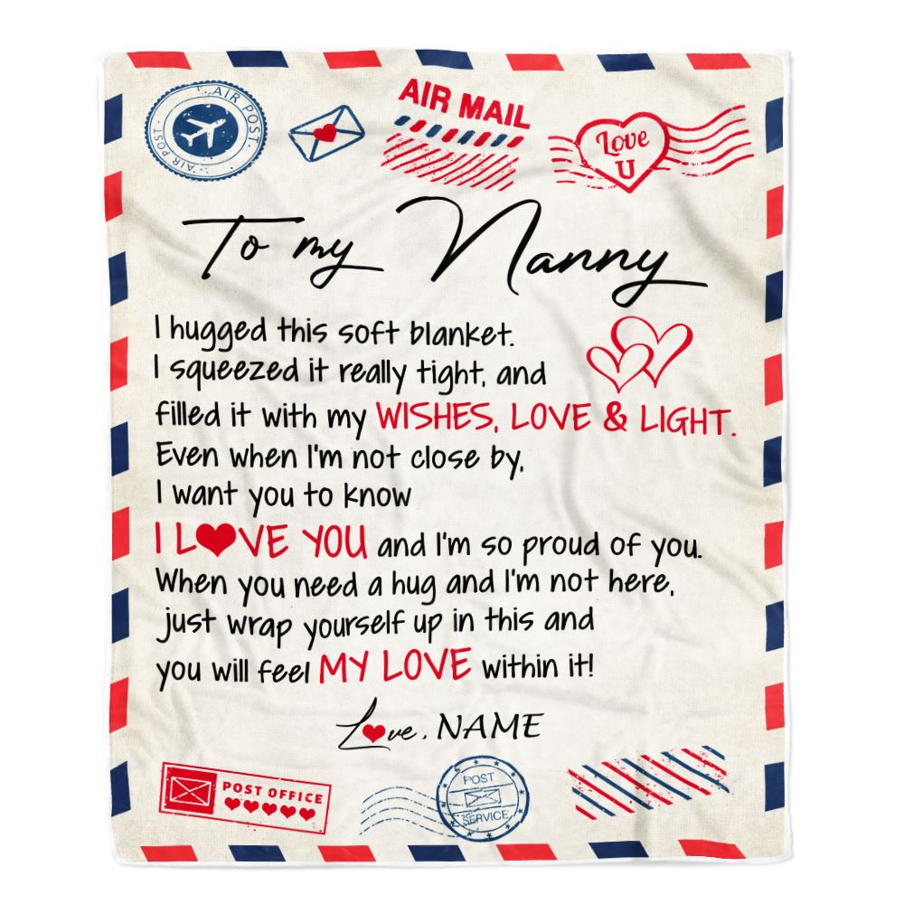 Personalized To My Nanny Blanket From Kids Air Mail Letter I Love You Nanny Birthday Mothers Day Christmas Customized Fleece Throw Blanket | siriusteestore