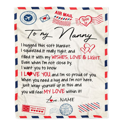 Personalized To My Nanny Blanket From Kids Air Mail Letter I Love You Nanny Birthday Mothers Day Christmas Customized Fleece Throw Blanket | siriusteestore