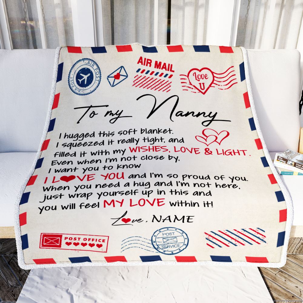 Personalized To My Nanny Blanket From Kids Air Mail Letter I Love You Nanny Birthday Mothers Day Christmas Customized Fleece Throw Blanket | siriusteestore