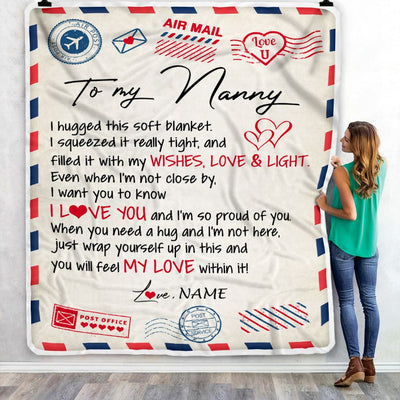 Personalized To My Nanny Blanket From Kids Air Mail Letter I Love You Nanny Birthday Mothers Day Christmas Customized Fleece Throw Blanket | siriusteestore