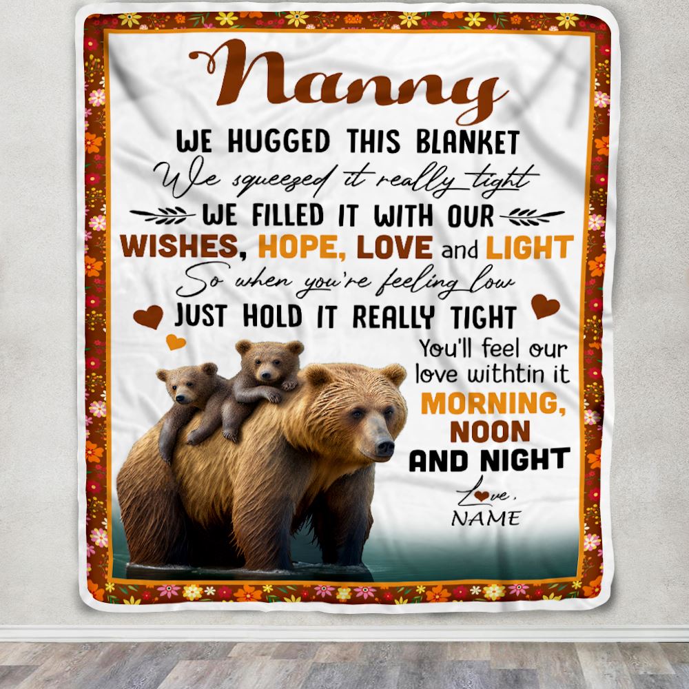 Personalized To My Nanny Blanket From Kids Bear I Love You Nanny Birthday Mothers Day Thanksgiving Christmas Customized Fleece Throw Blanket | siriusteestore