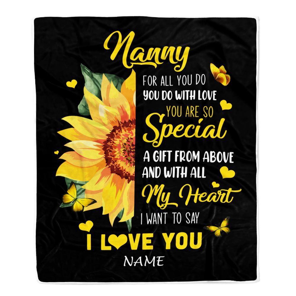 Personalized To My Nanny Blanket From Kids I Want To Say I Love You Sunfower Nanny Birthday Mothers Day Thanksgiving Christmas Customized Fleece Throw Blanket | siriusteestore