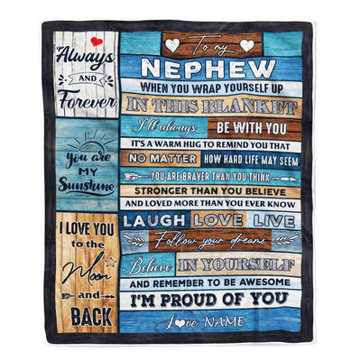 Personalized To My Nephew Blanket From Aunt Auntie Believe in Yourself Wood Nephew Birthday Graduation Christmas Customized Bed Quilt Fleece Throw Blanket | siriusteestore