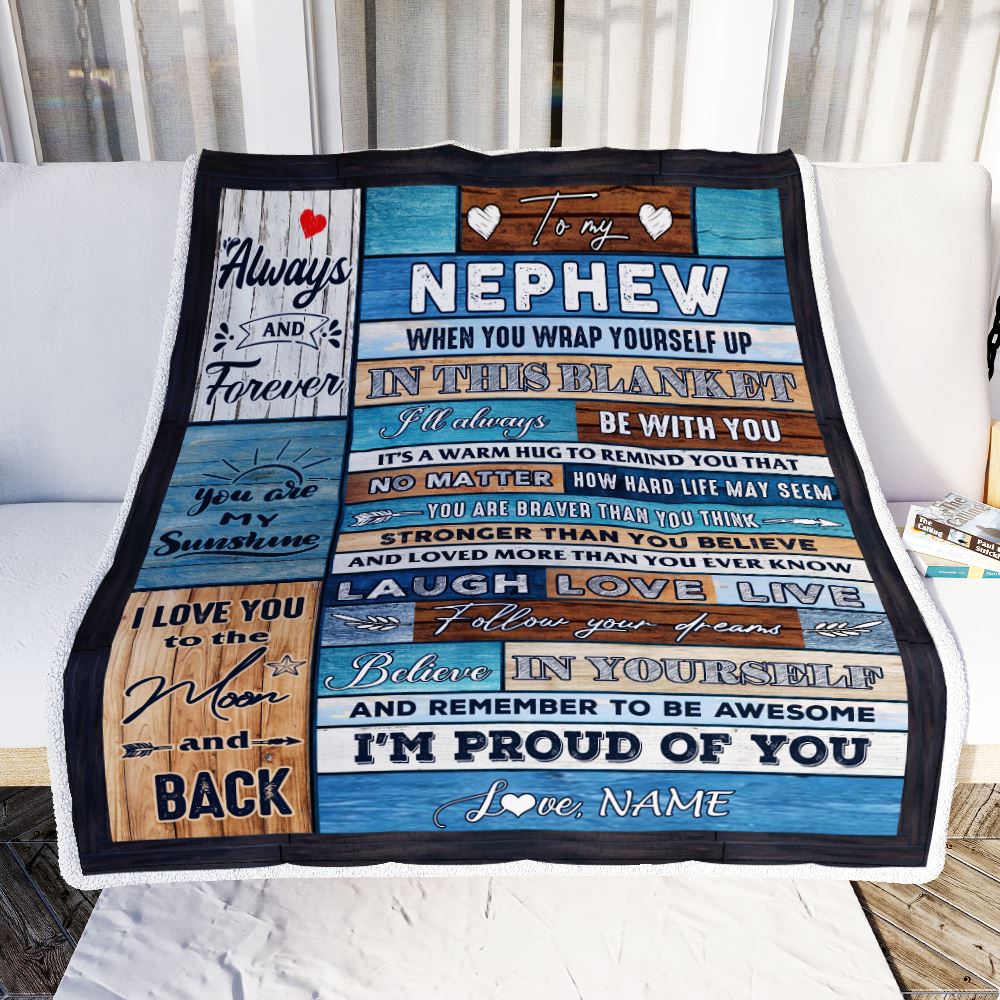 Personalized To My Nephew Blanket From Aunt Auntie Believe in Yourself Wood Nephew Birthday Graduation Christmas Customized Bed Quilt Fleece Throw Blanket | siriusteestore