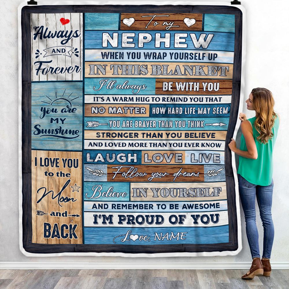 Personalized To My Nephew Blanket From Aunt Auntie Believe in Yourself Wood Nephew Birthday Graduation Christmas Customized Bed Quilt Fleece Throw Blanket | siriusteestore