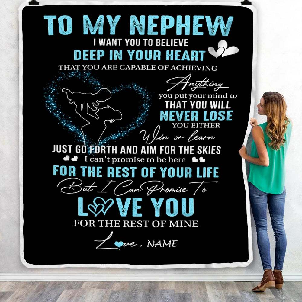 Personalized To My Nephew Blanket From Aunt Auntie Promise To Love You Nephew Birthday Graduation Christmas Customized Bed Fleece Throw Blanket | siriusteestore