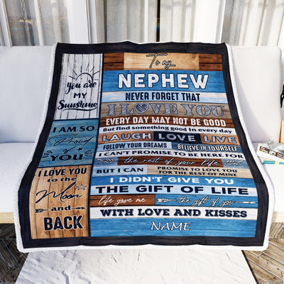 Personalized To My Nephew Blanket From Aunt Auntie Uncle I Love You Wood Nephew Birthday Christmas Thanksgiving Graduation Customized Fleece Blanket | siriusteestore