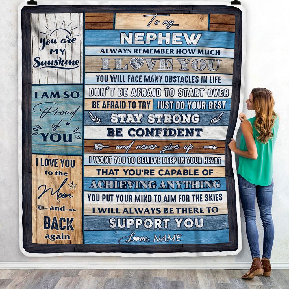 Personalized To My Nephew Blanket From Aunt Auntie Uncle Wood How Much I Love You Niece Birthday Graduation Travel Christmas Customized Fleece Throw Blanket | siriusteestore