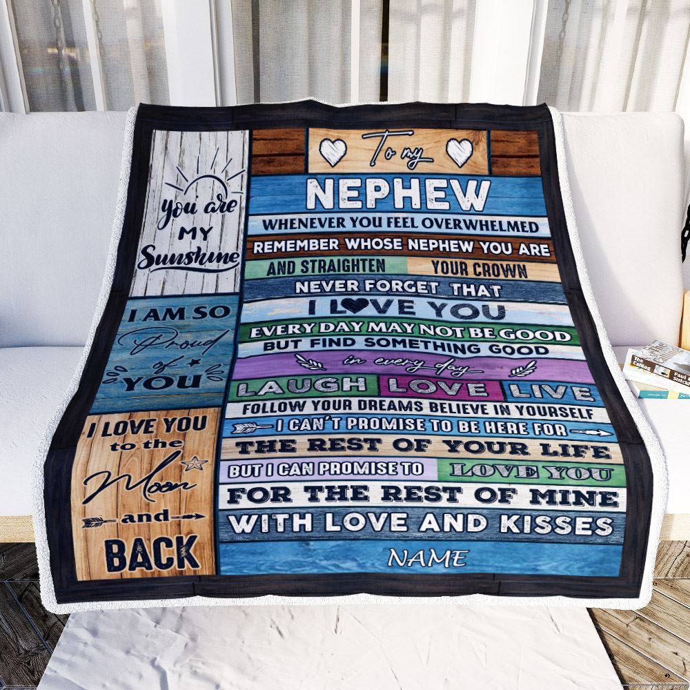 Personalized To My Nephew Blanket From Aunt Auntie Uncle Wood Whenever You Feel Overwhelmed Nephew Birthday Graduation Christmas Customized Fleece Blanket | siriusteestore