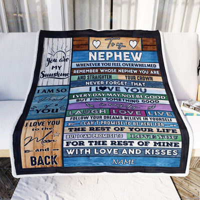 Personalized To My Nephew Blanket From Aunt Auntie Uncle Wood Whenever You Feel Overwhelmed Nephew Birthday Graduation Christmas Customized Fleece Blanket | siriusteestore