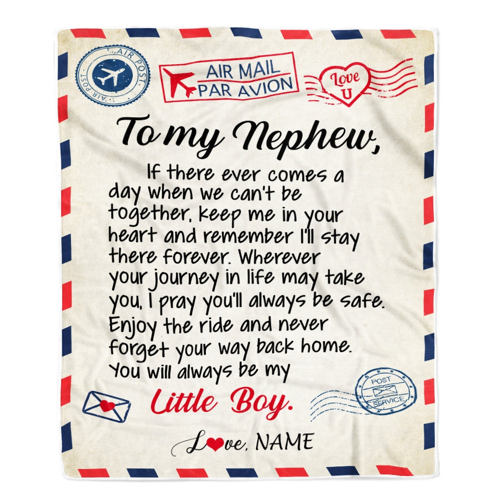Personalized To My Nephew Blanket From Aunt Uncle Air Mail Letter Little Boy Nephew Birthday Christmas Gift Customized Bed Quilt Fleece Throw Blanket | siriusteestore