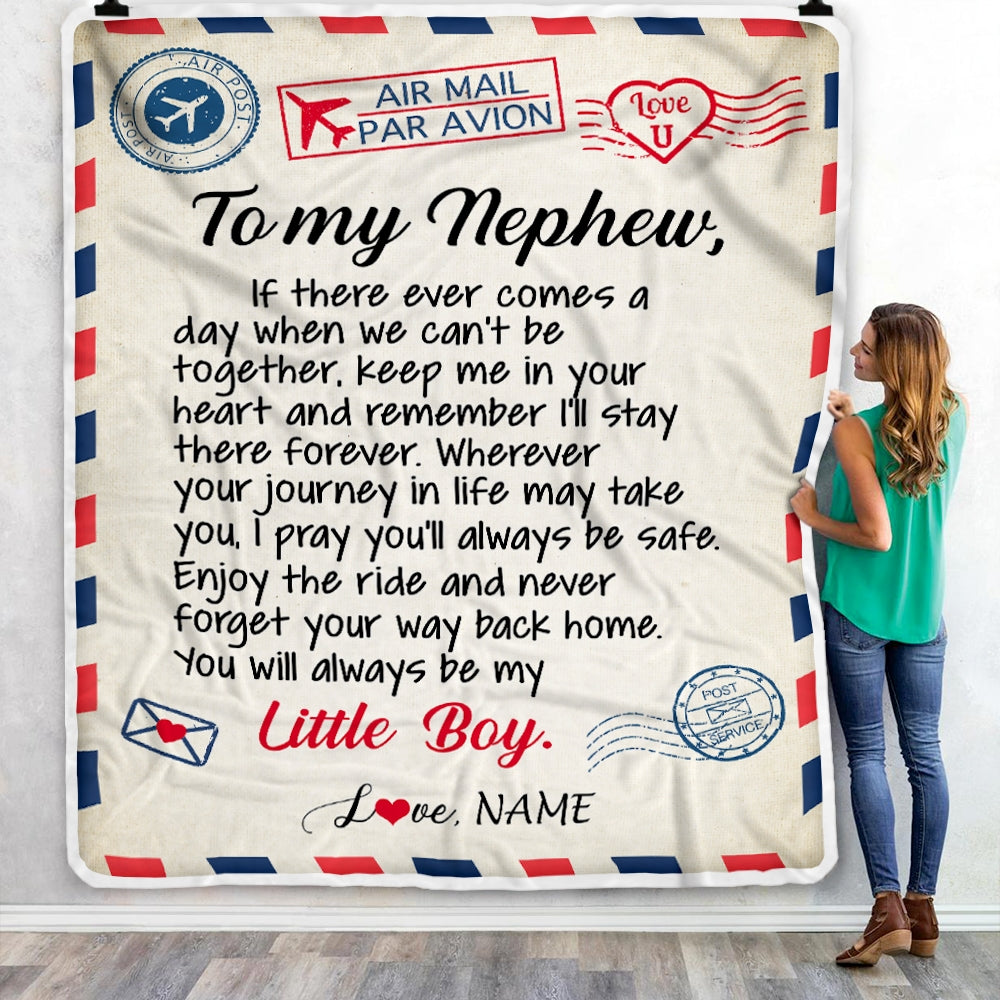 Personalized To My Nephew Blanket From Aunt Uncle Air Mail Letter Little Boy Nephew Birthday Christmas Gift Customized Bed Quilt Fleece Throw Blanket | siriusteestore