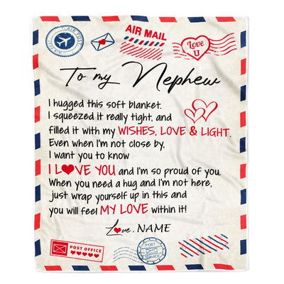 Personalized To My Nephew Blanket From Aunt Uncle Auntie Air Mail Letter I Love You Nephew Birthday Christmas Customized Fleece Throw Blanket | siriusteestore