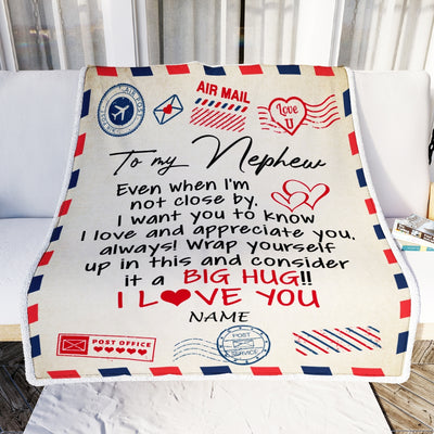 Personalized To My Nephew Blanket From Aunt Uncle Auntie I Love You Hugs Air Mail Letter Birthday Christmas Thanksgiving Graduation Customized Fleece Blanket | siriusteestore