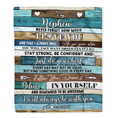 Personalized To My Nephew Blanket From Aunt Uncle Auntie Wood Never Forget I Love You Nephew Birthday Graduation Christmas Customized Bed Fleece Throw Blanket | siriusteestore