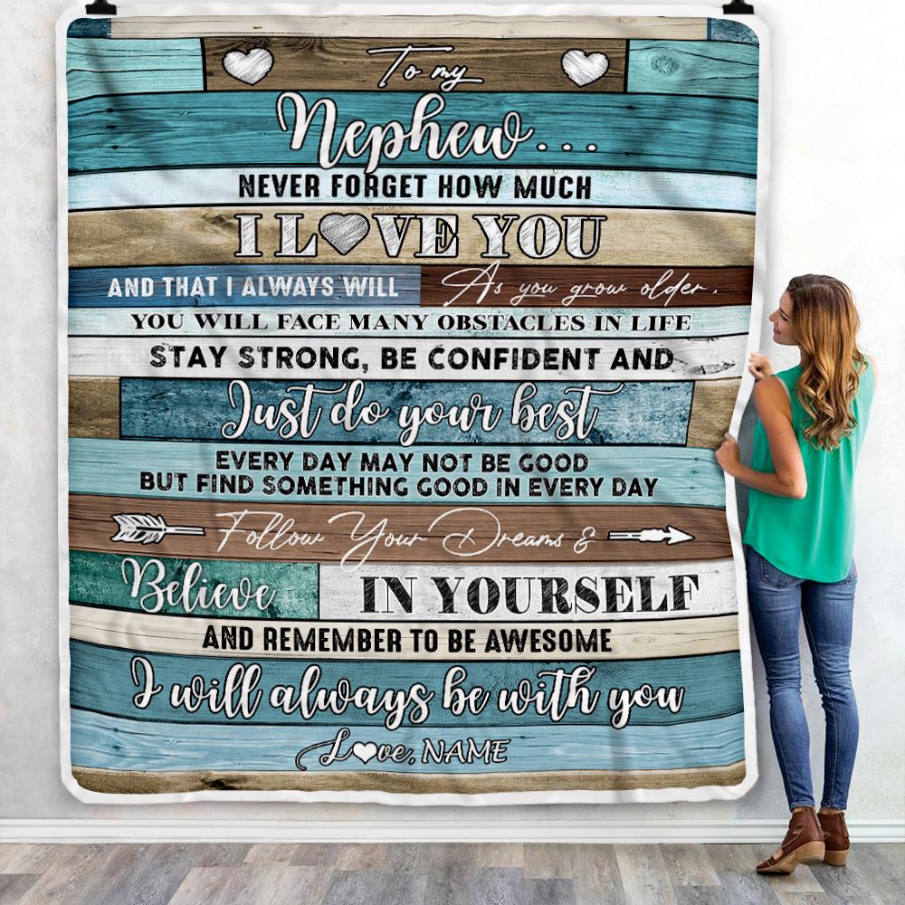Personalized To My Nephew Blanket From Aunt Uncle Auntie Wood Never Forget I Love You Nephew Birthday Graduation Christmas Customized Bed Fleece Throw Blanket | siriusteestore