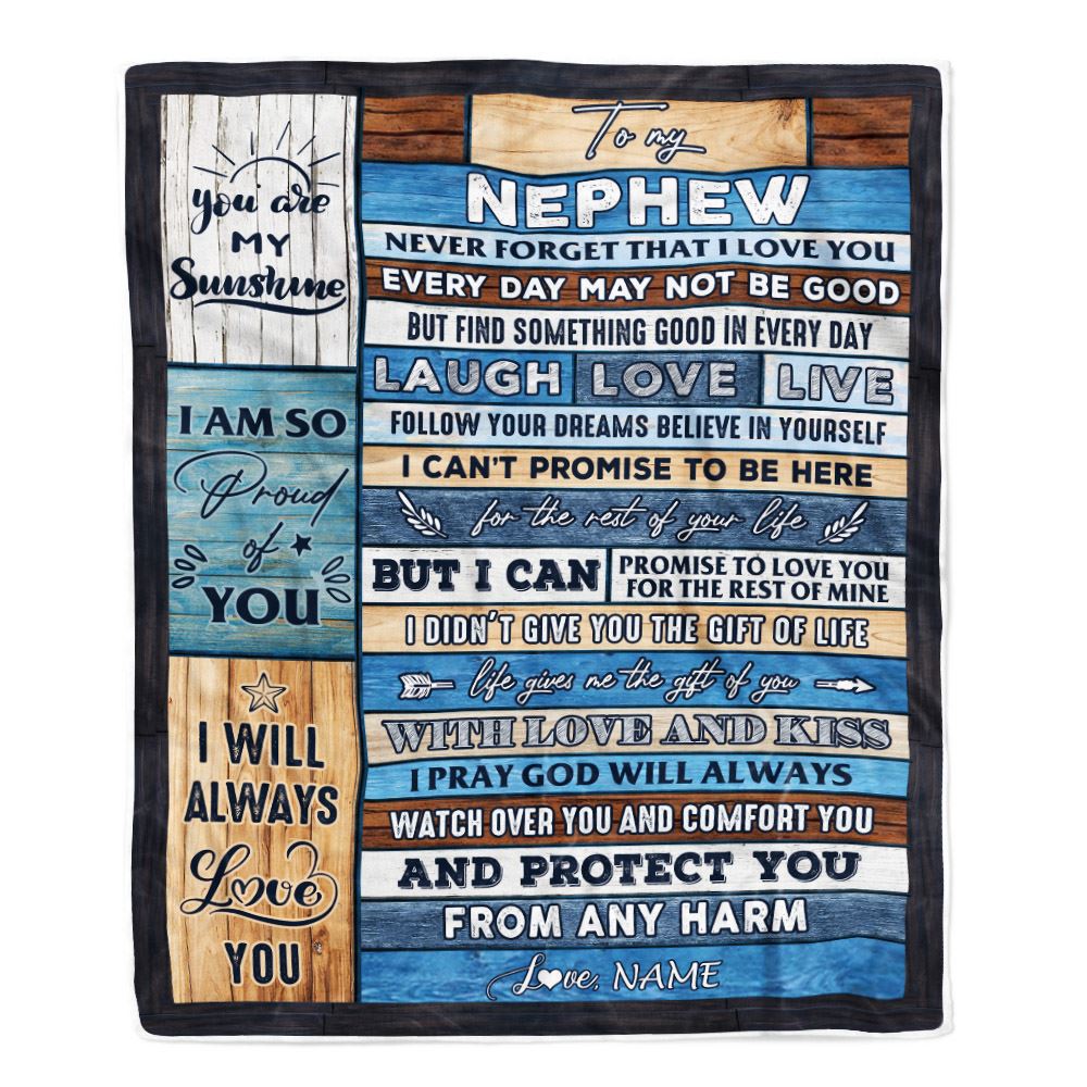 Personalized To My Nephew Blanket From Aunt Uncle Wood You Are My Sunshine I Love You Nephew Birthday Graduation Christmas Customized Bed Fleece Throw Blanket | siriusteestore