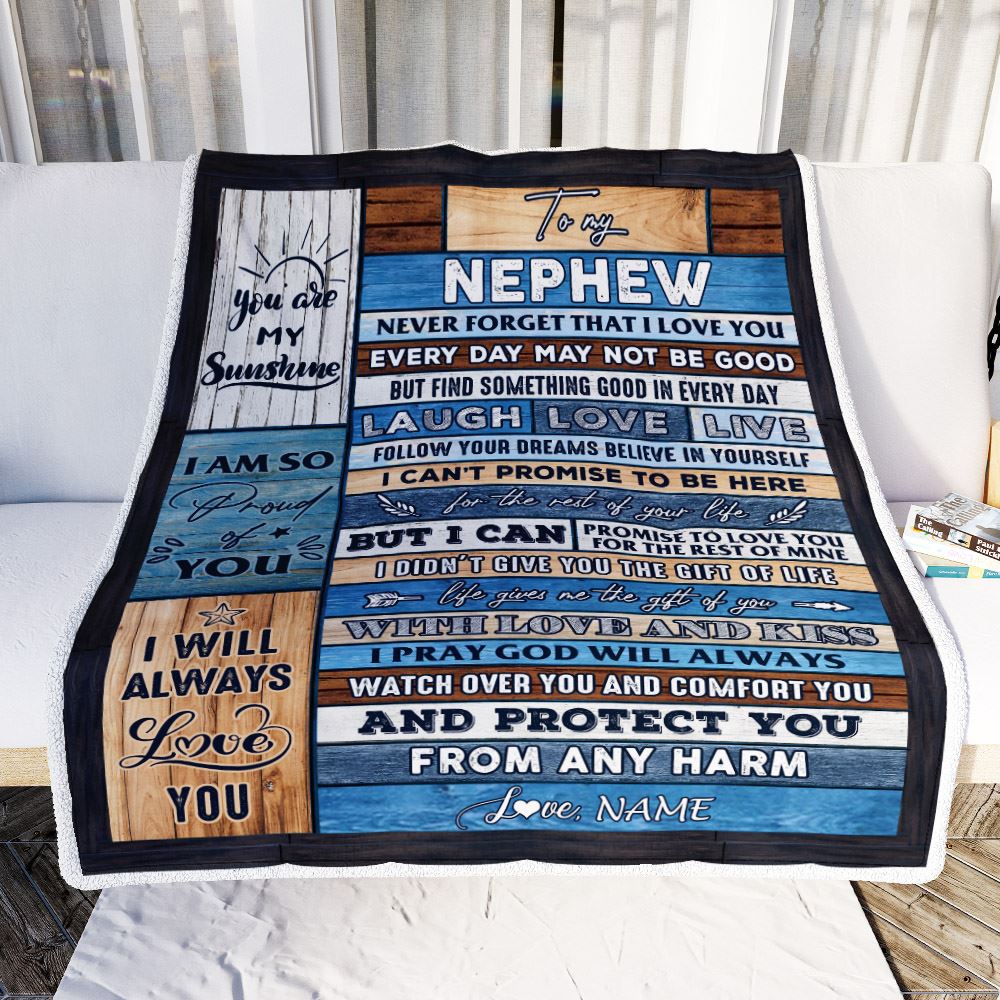 Personalized To My Nephew Blanket From Aunt Uncle Wood You Are My Sunshine I Love You Nephew Birthday Graduation Christmas Customized Bed Fleece Throw Blanket | siriusteestore