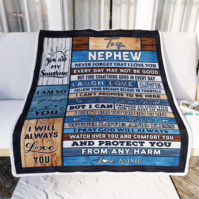 Personalized To My Nephew Blanket From Aunt Uncle Wood You Are My Sunshine I Love You Nephew Birthday Graduation Christmas Customized Bed Fleece Throw Blanket | siriusteestore