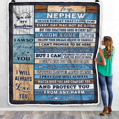 Personalized To My Nephew Blanket From Aunt Uncle Wood You Are My Sunshine I Love You Nephew Birthday Graduation Christmas Customized Bed Fleece Throw Blanket | siriusteestore