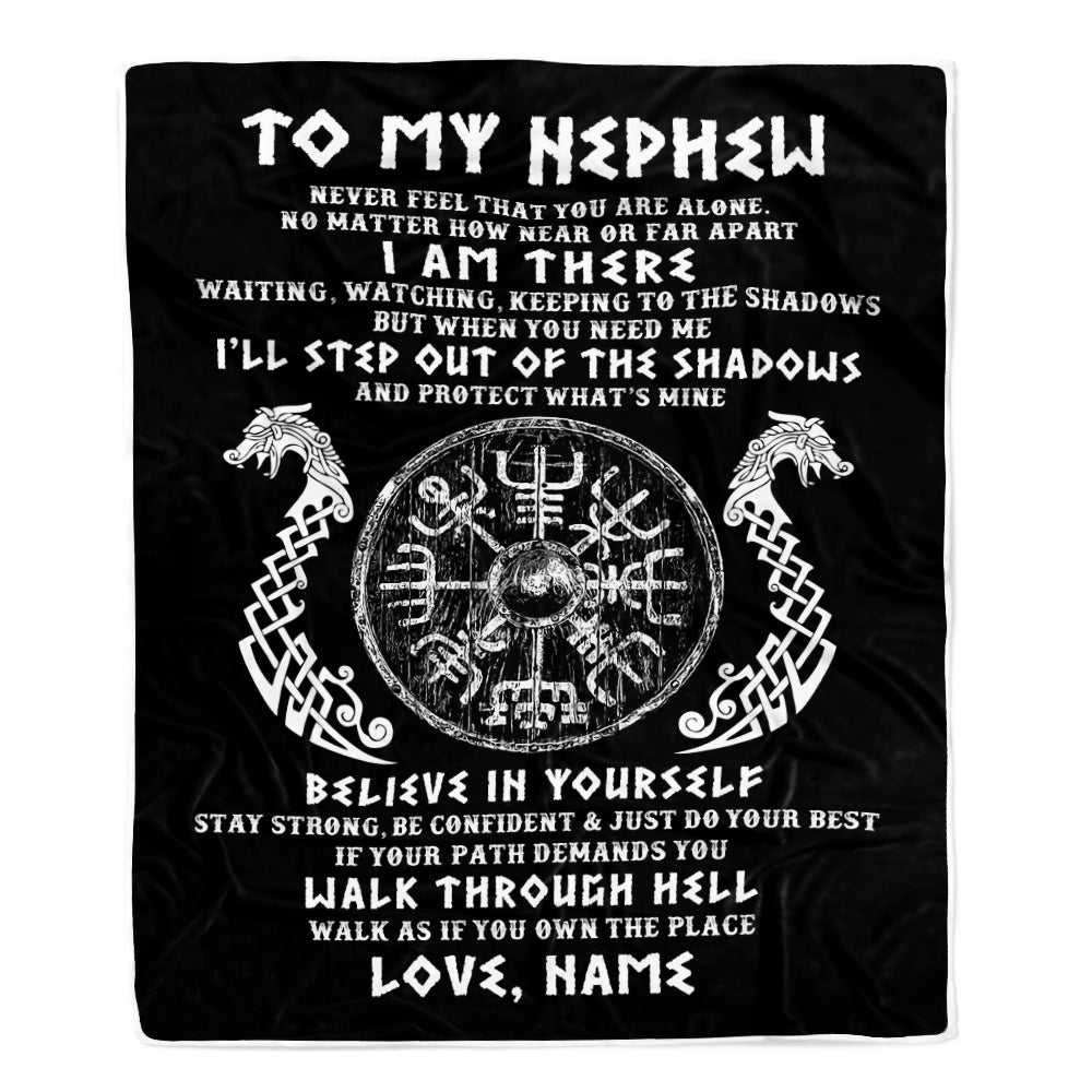 Personalized To My Nephew Blanket Viking Never Feel You Are Alone Odin Scandinavian Norse Runes Daughter Birthday Christmas Customized Fleece Throw Blanket | siriusteestore