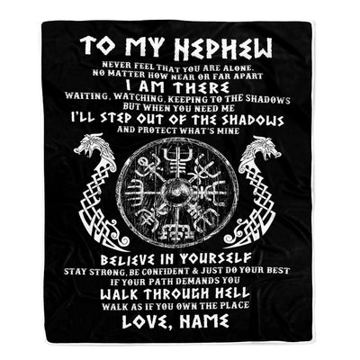 Personalized To My Nephew Blanket Viking Never Feel You Are Alone Odin Scandinavian Norse Runes Daughter Birthday Christmas Customized Fleece Throw Blanket | siriusteestore