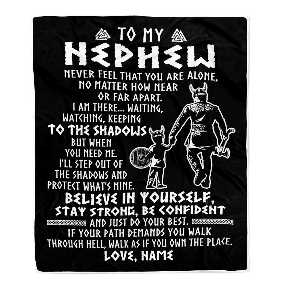 Personalized To My Nephew Blanket Viking Never Feel You Are Alone Scandinavian Runes Viking Nephew Birthday Christmas Customized Bed Fleece Blanket | siriusteestore