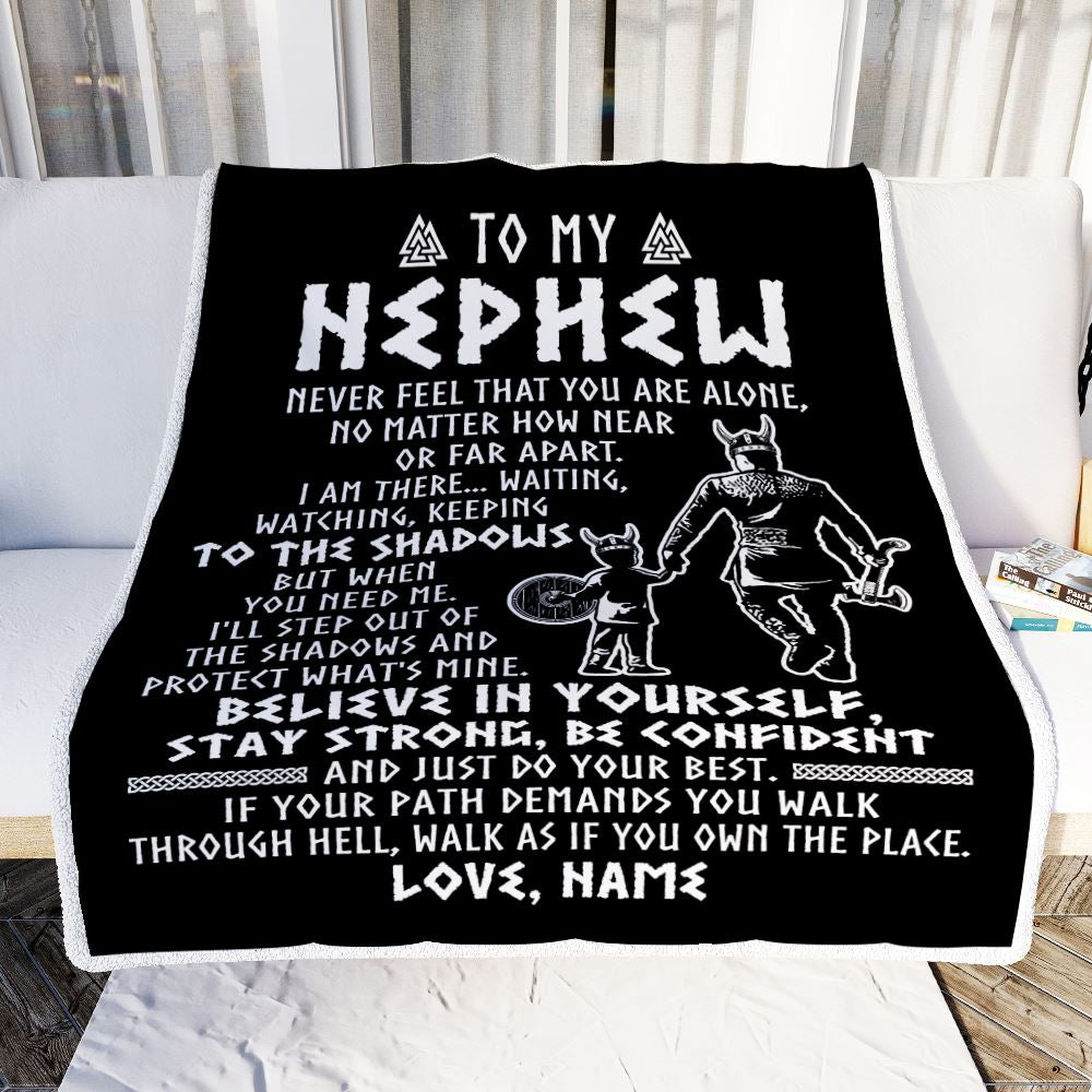 Personalized To My Nephew Blanket Viking Never Feel You Are Alone Scandinavian Runes Viking Nephew Birthday Christmas Customized Bed Fleece Blanket | siriusteestore