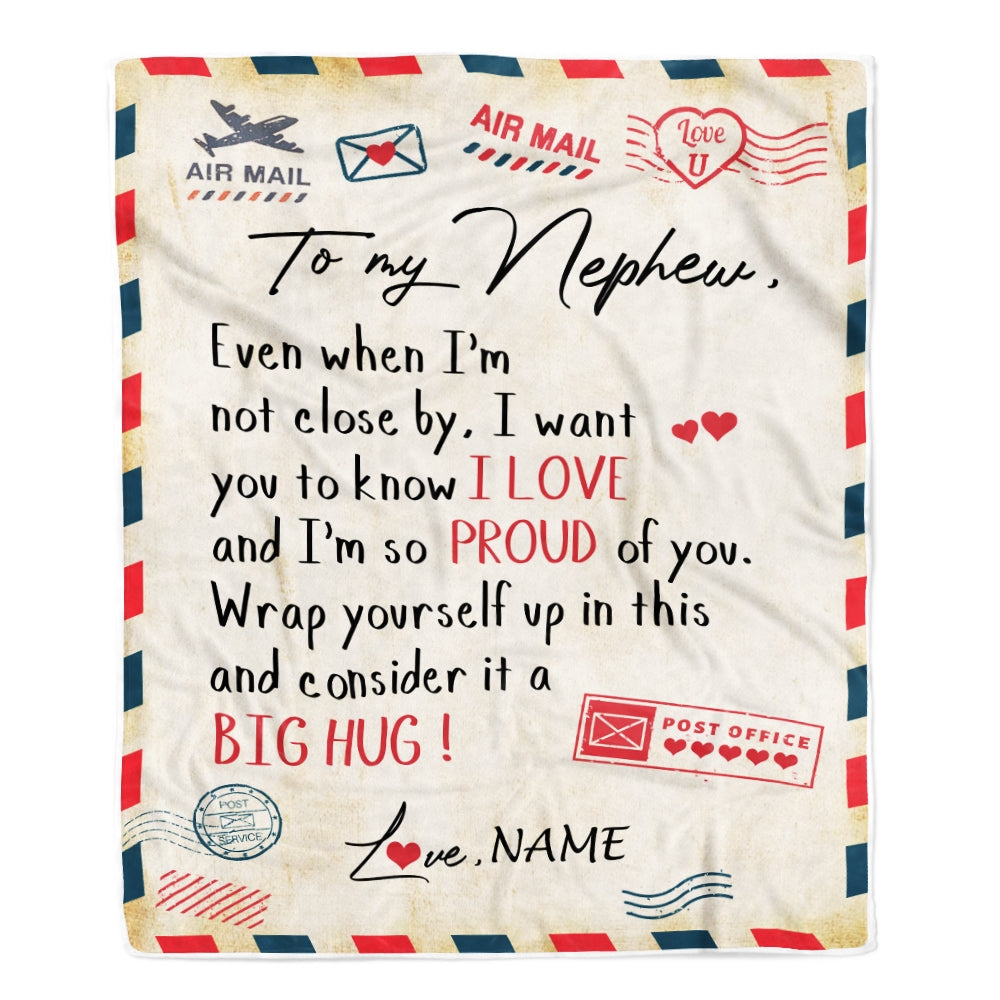 Personalized To My Nephew Blanket from Aunt Uncle Proud Of You Air Mail Letter Nephew Birthday Christmas Gift Customized Bed Quilt Fleece Throw Blanket | siriusteestore