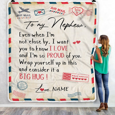 Personalized To My Nephew Blanket from Aunt Uncle Proud Of You Air Mail Letter Nephew Birthday Christmas Gift Customized Bed Quilt Fleece Throw Blanket | siriusteestore
