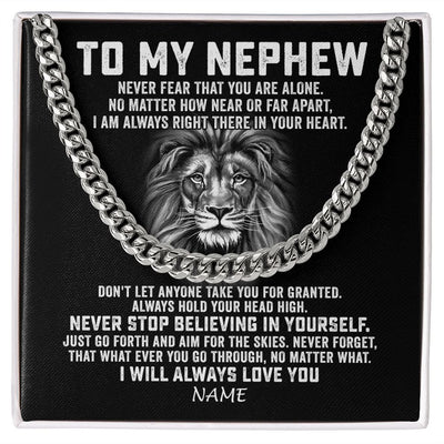 Cuban Link Chain Necklace | Personalized To My Nephew Cuban Necklace From Aunt Uncle Never Fear That You Are Alone Lion Nephew Birthday Christmas Customized Gift Box Message Card | siriusteestore