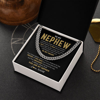 Cuban Link Chain Necklace | Personalized To My Nephew Cuban Necklace From Aunt Uncle Proud Of The Man Nephew Birthday Graduation Christmas Customized Gift Box Message Card | siriusteestore
