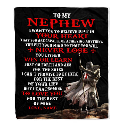 Personalized To My Nephew Knight Templar Blanket From Uncle You Will Never Lose Nephew Birthday Graduation Christmas Customized Bed Fleece Blanket | siriusteestore