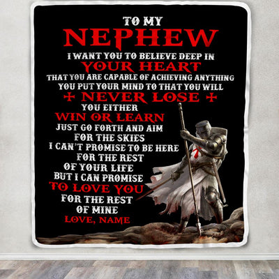 Personalized To My Nephew Knight Templar Blanket From Uncle You Will Never Lose Nephew Birthday Graduation Christmas Customized Bed Fleece Blanket | siriusteestore