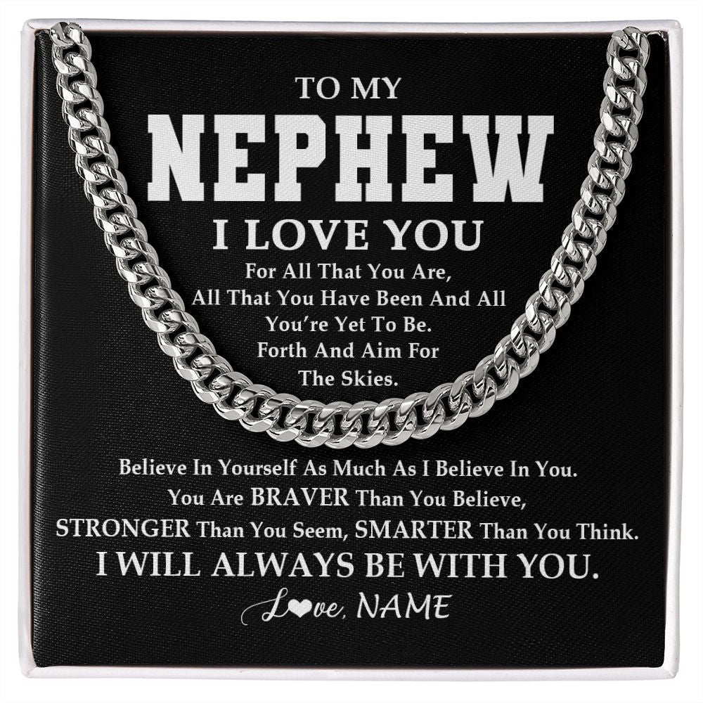 Cuban Link Chain Necklace | Personalized To My Nephew Necklace Cuban From Aunt Uncle Believe In Yourself Nephew Birthday Graduation Christmas Customized Gift Box Message Card | siriusteestore