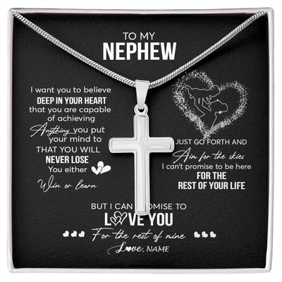 Stainless Cross Necklace | Personalized To My Nephew Necklace From Aunt Aunty Promise To Love You Nephew Birthday Graduation Christmas Pendant Customized Gift Box Message Card | siriusteestore