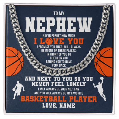 Cuban Link Chain Necklace | Personalized To My Nephew Necklace From Aunt Uncle Auntie Never Forget I Love You Basketball Nephew Birthday Christmas Customized Gift Box Message Card | siriusteestore