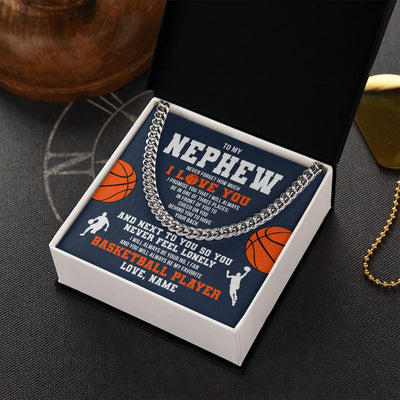 Cuban Link Chain Necklace | Personalized To My Nephew Necklace From Aunt Uncle Auntie Never Forget I Love You Basketball Nephew Birthday Christmas Customized Gift Box Message Card | siriusteestore