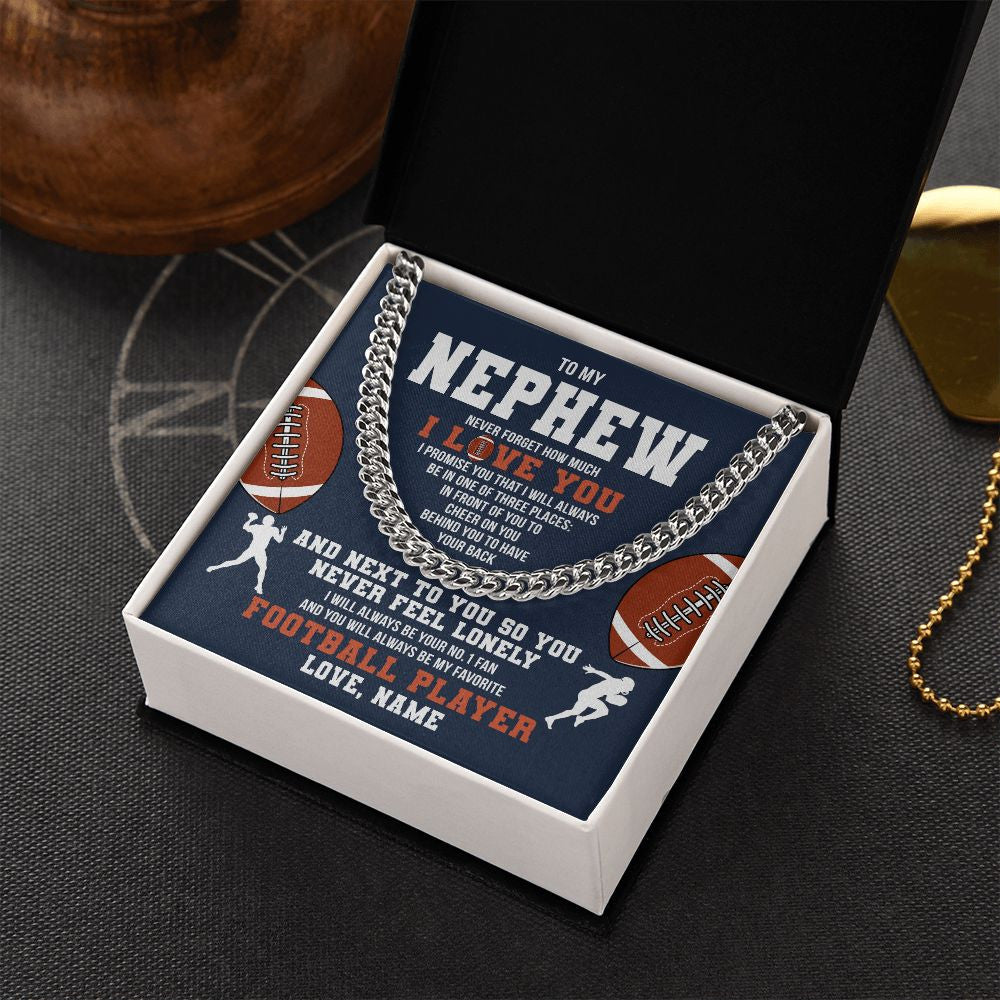 Cuban Link Chain Necklace | Personalized To My Nephew Necklace From Aunt Uncle Auntie Never Forget I Love You Football Nephew Birthday Christmas Customized Gift Box Message Card | siriusteestore
