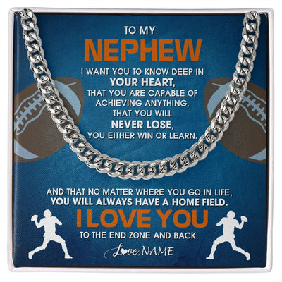 Cuban Link Chain Necklace | Personalized To My Nephew Necklace From Aunt Uncle Auntie Never Lose Football Nephew Birthday Graduation Christmas Customized Gift Box Message Card | siriusteestore