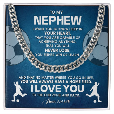 Cuban Link Chain Necklace | Personalized To My Nephew Necklace From Aunt Uncle Auntie Never Lose Soccer Nephew Birthday Graduation Christmas Customized Gift Box Message Card | siriusteestore