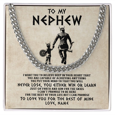 Cuban Link Chain Necklace | Personalized To My Nephew Necklace From Uncle You Will Never Lose Viking Nephew Birthday Graduation Thanksgiving Christmas Customized Gift Box Message Card | siriusteestore