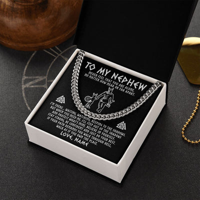 Cuban Link Chain Necklace | Personalized To My Nephew Necklace Viking Never Feel You Are Alone Scandinavian Runes Viking Nephew Birthday Christmas Customized Gift Box Message Card | siriusteestore