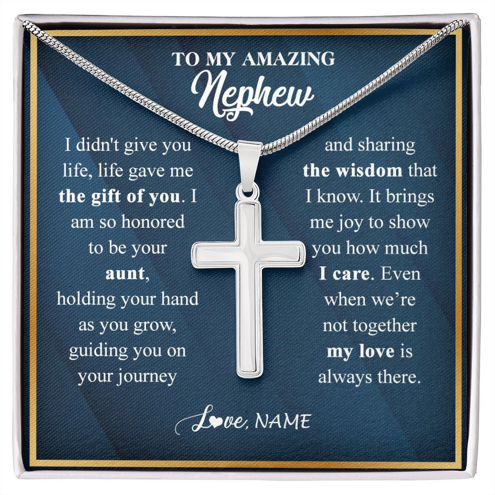 Stainless Cross Necklace | Personalized To My Nephew Necklace from Aunt Life Gave Me The Gift Of You Nephew Birthday Graduation Christmas Jewelry Customized Gift Box Message Card | siriusteestore