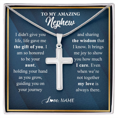 Stainless Cross Necklace | Personalized To My Nephew Necklace from Aunt Life Gave Me The Gift Of You Nephew Birthday Graduation Christmas Jewelry Customized Gift Box Message Card | siriusteestore