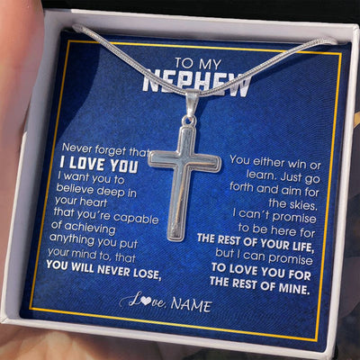 Stainless Cross Necklace | Personalized To My Nephew Necklace from Aunt Uncle Never Forget That I Love You Nephew Birthday Graduation Christmas Jewelry Customized Gift Box Message Card | siriusteestore