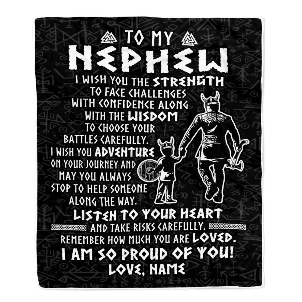 Personalized To My Nephew Viking Blanket From Uncle I Am So Proud Of You Runes Viking Nephew Birthday Christmas Customized Bed Fleece Blanket | siriusteestore