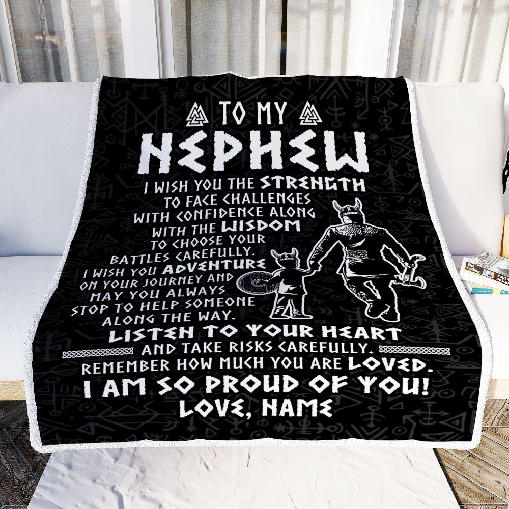 Personalized To My Nephew Viking Blanket From Uncle I Am So Proud Of You Runes Viking Nephew Birthday Christmas Customized Bed Fleece Blanket | siriusteestore
