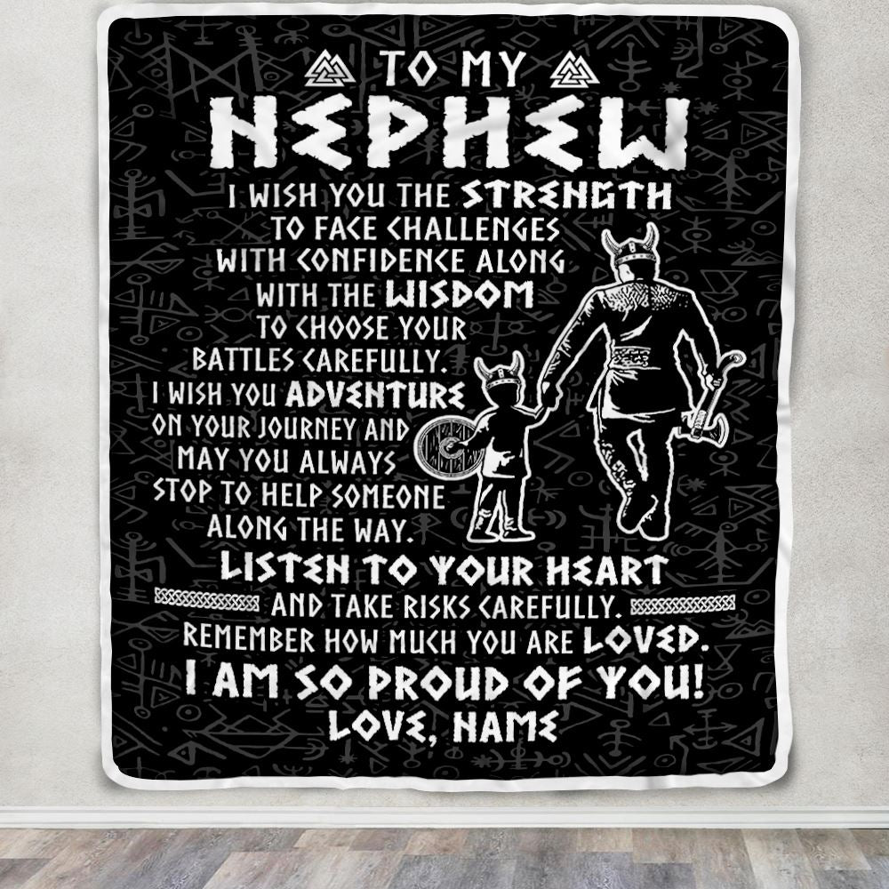 Personalized To My Nephew Viking Blanket From Uncle I Am So Proud Of You Runes Viking Nephew Birthday Christmas Customized Bed Fleece Blanket | siriusteestore