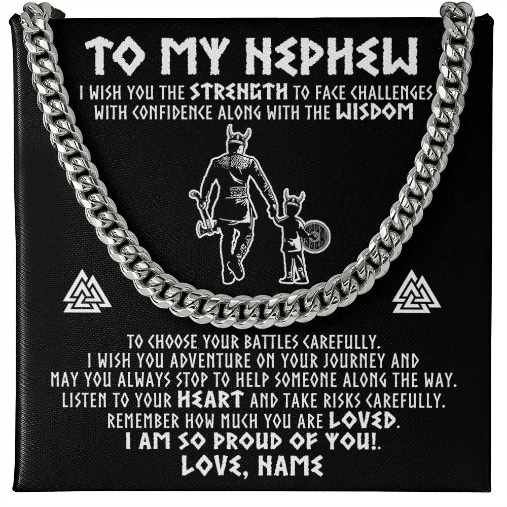 Cuban Link Chain Necklace | Personalized To My Nephew Viking Necklace From Uncle I Am So Proud Of You Runes Viking Nephew Birthday Christmas Customized Gift Box Message Card | siriusteestore